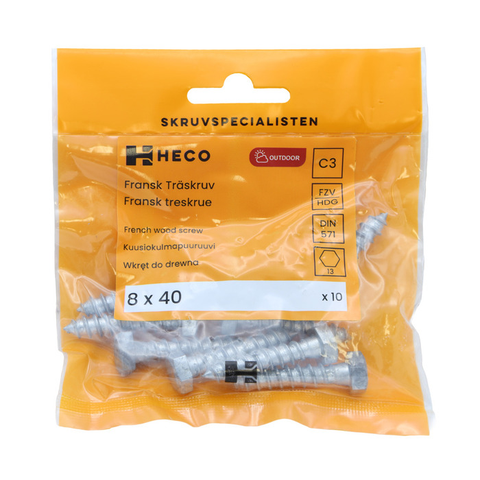 Träskruv Fransk 8 x 40 mm 10-pack Heco